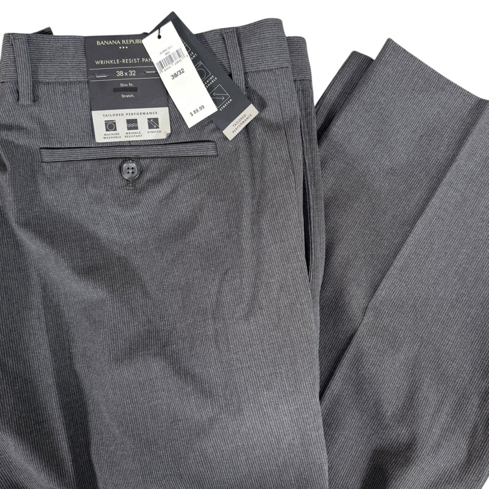 Banana Republic Dress Pants Slim Fit Mens 38x32 Grey Wrinkle-Resist Stretch NWT
